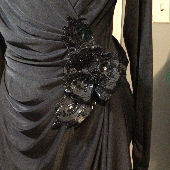 VINTAGE Tadashi Evening Dress Black Stretch Jersey EUC - Picture 2 of 8